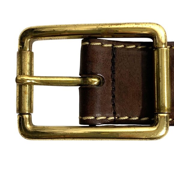 Cole Haan Mens Leather Belt Solid Brass Buckle Made In USA Brown Tan Size 32 - Picture 2 of 11